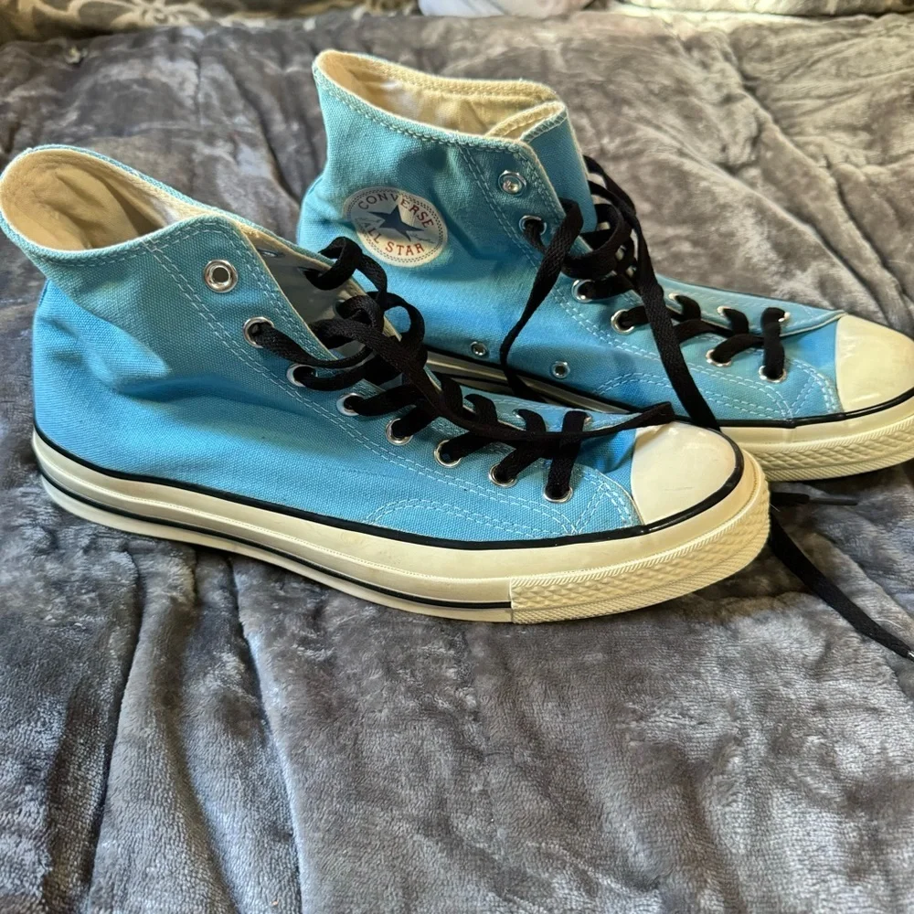 Converse Sky Blue High-Tops with Black Accents - Picture 4 of 5